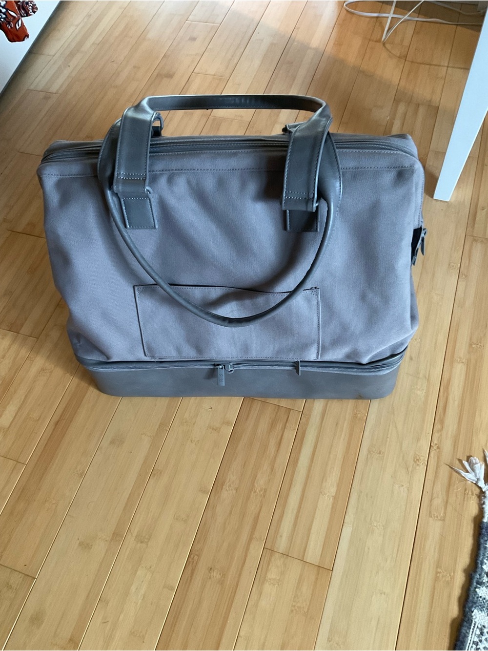 Beis Gray Canvas Travel Tote Bag with Zipper Pocket.